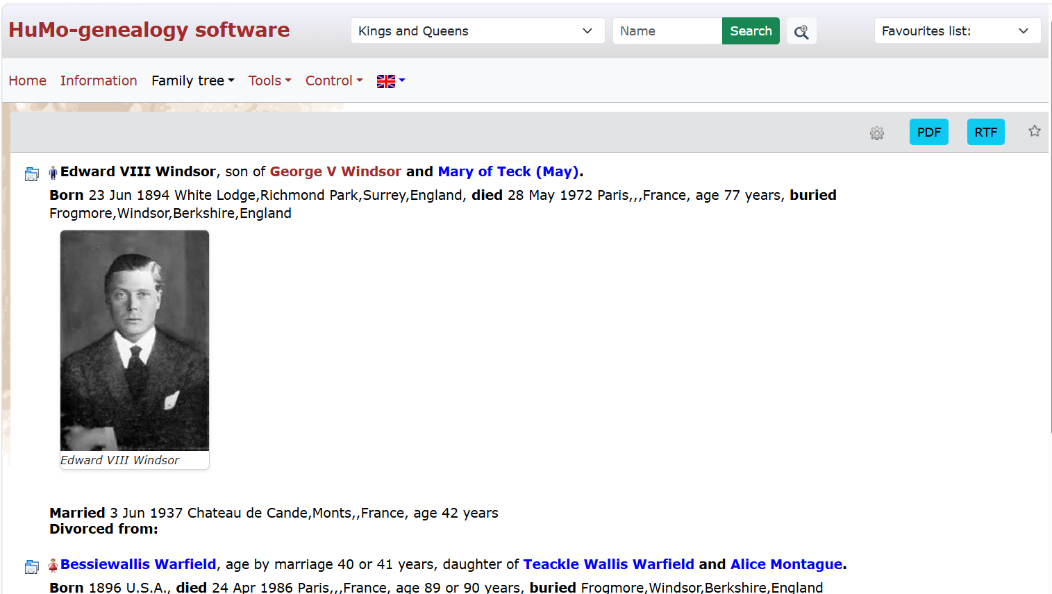 HuMo-genealogy screenshot