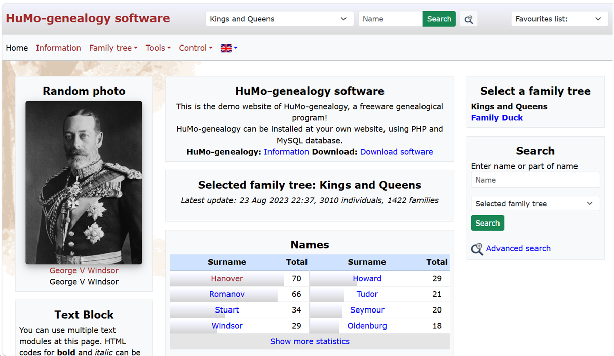 HuMo-genealogy screenshot